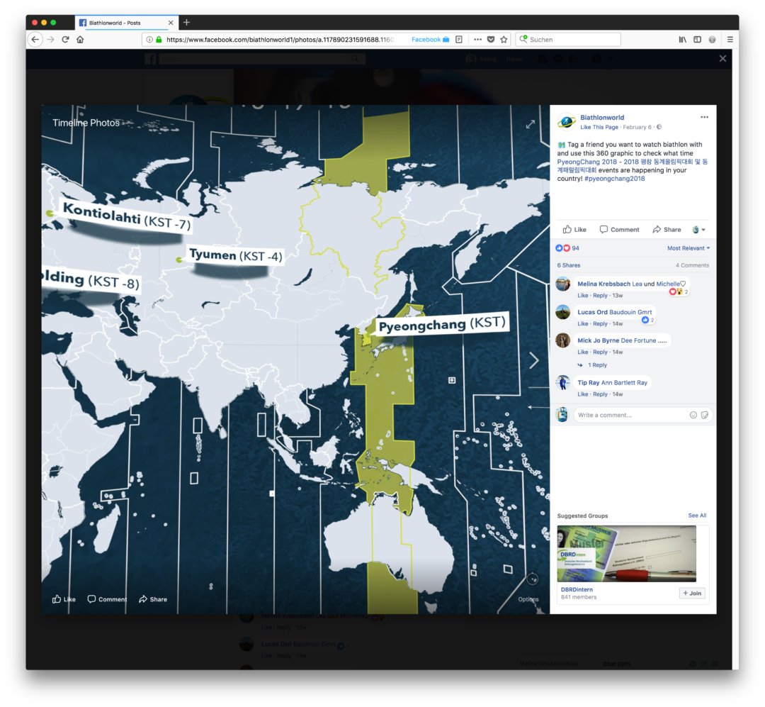 Facebook VR event calendar with timezone map.